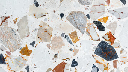 Wall terrazzo texture gray blue of stone granite black white background marble. horizontal design on cement and concrete texture for pattern and background. Gray white terrazzo old surface floor seaml