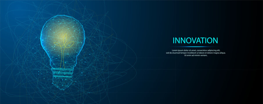Innovation technology abstract lampe. Creativity, Inspiration and idea concepts. Blue dark background