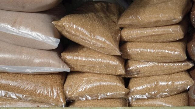 Display packages of Sugars like brown, sugar cane and white sugars readily available to purchase