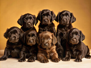 Obraz premium group of puppies, dogs, group, isolated, white, cat, canine, cute, black, labrador, chihuahua, breed, white background