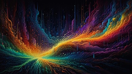 Magical fountain at night