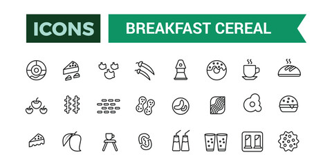 Breakfast cereal icons set outline vector. Outline icons pack. Editable vector line icon set and illustration for web and UI application.