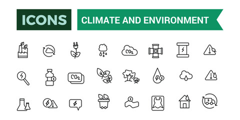 Climate and Environment icons set. Outline icons pack. Editable vector line icon set and illustration for web and UI application.