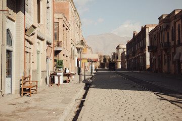 Obraz premium Old historical town, Old street of Tehran, Cinema town , market street, Cobblestone street