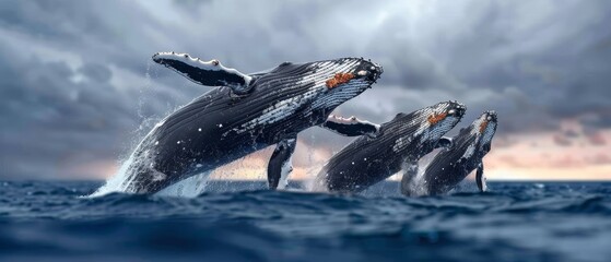 Obraz premium Humpback Whales Breaching in Ocean