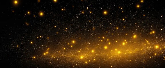 Fototapeta premium Fire embers particles over Yellow background, Abstract dark glitter fire particles lights