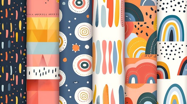 Seamless pattern with colorful stripes and hearts.