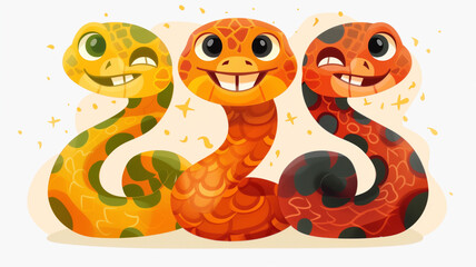 Obraz premium cute cartoon yellow snake illustration. Happy Chinese New Year 2025,