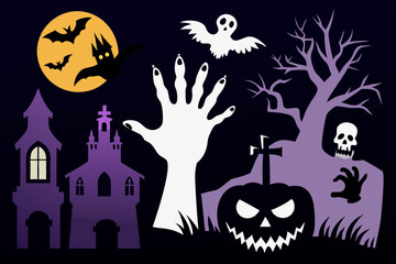 Retro Halloween Vector Art, Clipart, and Sublimation Set | Halloween Elements Icon Illustration