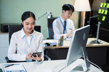 Asian business people working as a good team in the office. Successful teamwork in a meeting, workplace concept.