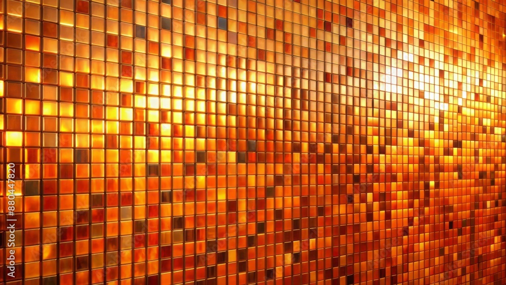 Poster vibrant orange abstract mosaic background featuring shiny metallic fins, adding a touch of modern so