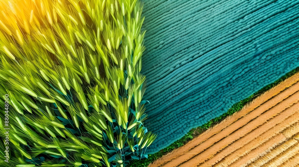 Poster vibrant data visualization blending with lush crop fields