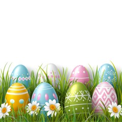 A Row of Colorful Easter Eggs in the Grass