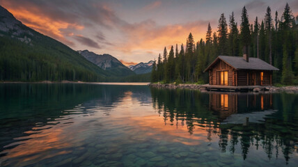 Obraz premium Serene Mountain Lake at Sunset