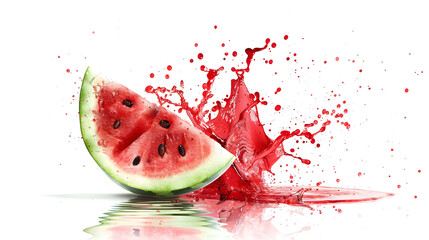 Watermelon slices with juice splashes isolated on white background