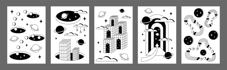 Surrealism posters set. Surreal abstract posters. Surrealism cards set. 	
