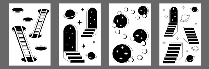 Surrealism posters set. Surreal abstract posters. Surrealism cards set. 