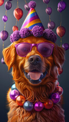 Cute Dog with Pink Sunglasses and Party Hat