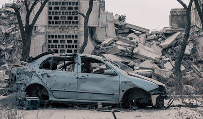 destroyed building in a city lost in the war in Ukraine