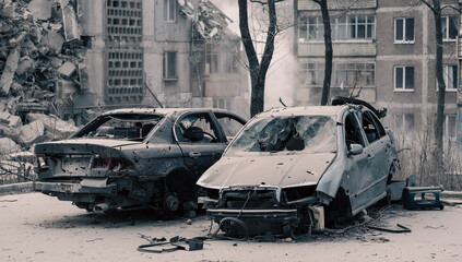 destroyed building in a city lost in the war in Ukraine