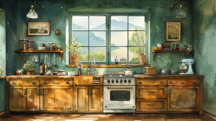 Cozy Country Kitchen with Mountain View