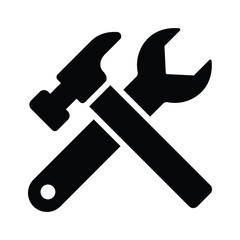 Hammer and wrench crossed, symbolizing tools, maintenance, or construction