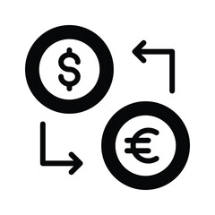 Circular arrows connecting dollar and euro symbols, indicating currency exchange or conversion