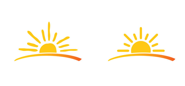 Cartoon drawing half sun or sunlight. Shining rays of light. Sunrise suns. Weather tools. Power, Sun rise line pattern. Sunshine sunset. water, sea surface. Downwards or upwards wave.