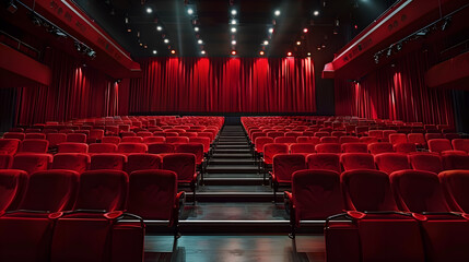 Cinema or theatre auditorium with red seats background