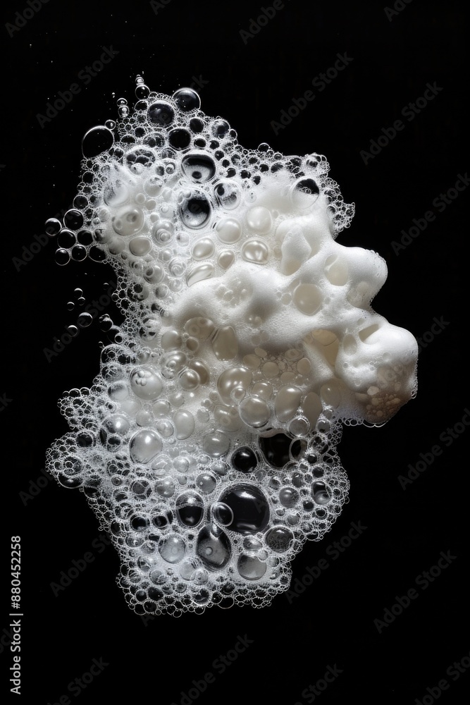 Poster a close-up view of soap bubbles on a black surface