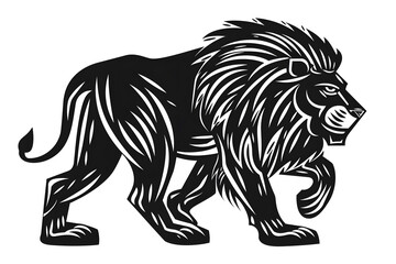 Fototapeta premium Hand drawn lion silhouette in a minimal style. Black and white graphic illustration isolated on transparent background