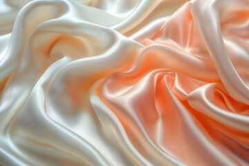 Luxurious Cream and Peach Satin Fabric with Elegant Folds