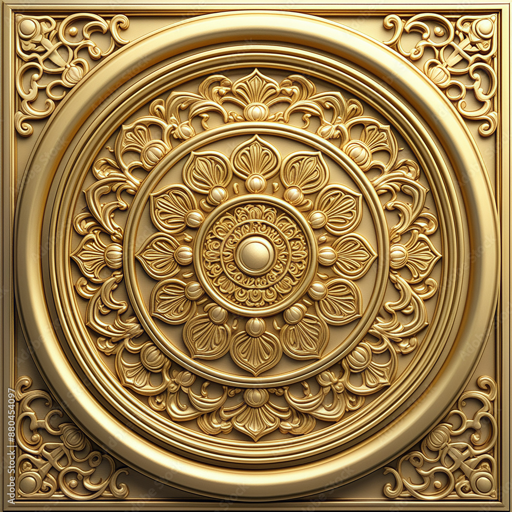 Poster golden texture chinese classical ring pattern seamless three-dimensional rendering