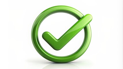 A stylized rounded green tick mark, symbolizing approval, correctness, and positivity, set against a clean white background with subtle shades.