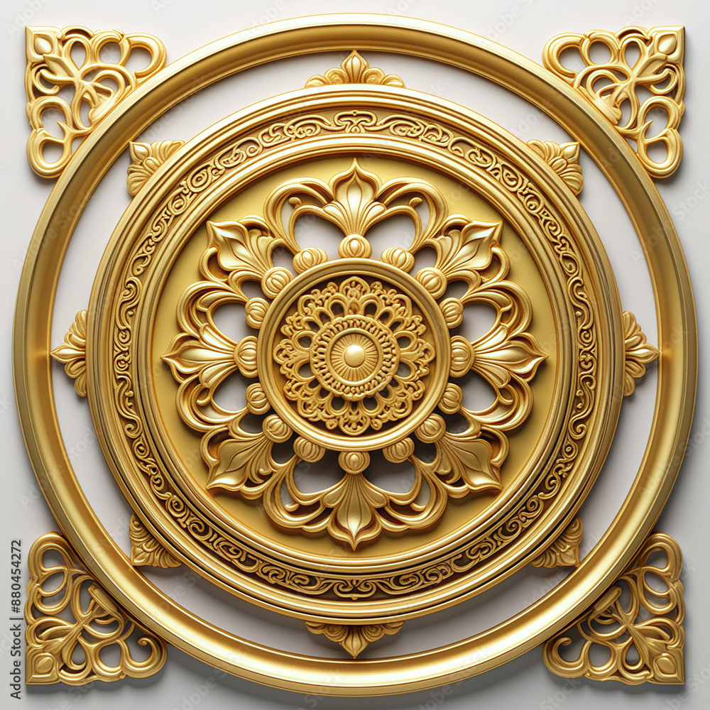 Poster golden texture chinese classical ring pattern seamless three-dimensional rendering