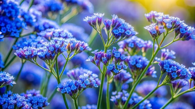Vibrant blue blooms of Limonium arborescens, also known as Siempreviva, in delicate, intricate details, against a soft, natural background.