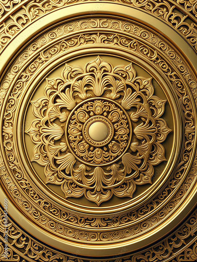 Poster golden texture chinese classical ring pattern seamless three-dimensional rendering