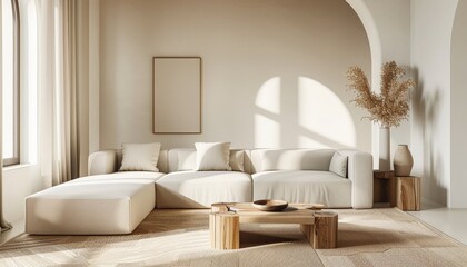 Minimalist Living Room Interior Design with Neutral Tones and Natural Elements