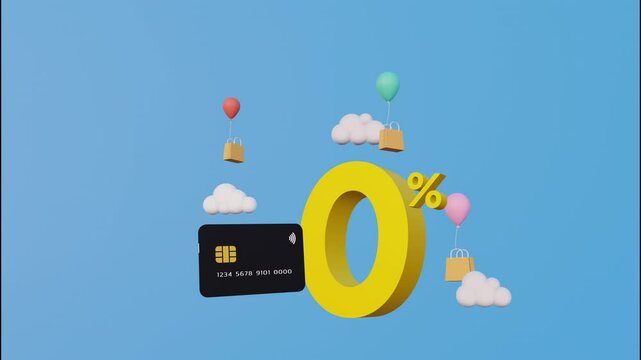 3D animation footage video of promotion for 0% percent interest free installments payment to buy product shopping online copy space for promotion advertising campaign