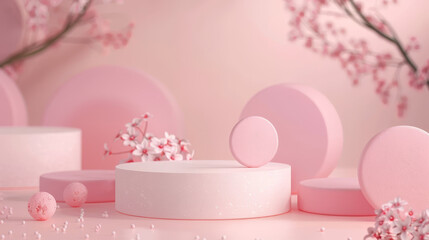 At the bottom, the podium stands on a circular base in a soft pink hue, adding a subtle contrast and visual interest.
