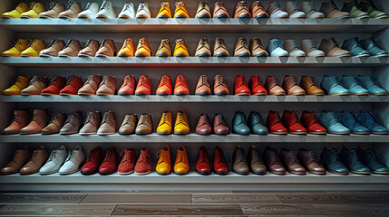 Naklejka premium Rows of womens shoes neatly arranged 