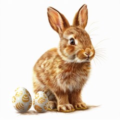 Obraz premium Brown Rabbit Sitting Next to Three Eggs