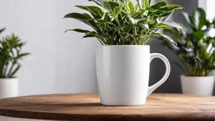 a plant in a white cup on a table