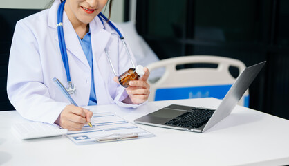 Doctors explain the use of medication to patients. healthcare and medical concept.