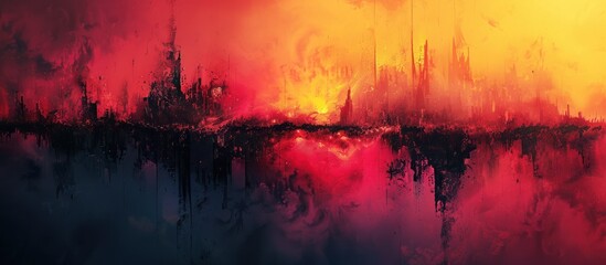 Cityscape Reflection in Red Sky