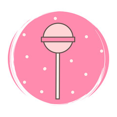 Cute hand drawn pink Lollipop icon logo vector illustration on circle with brush texture for social media story highlight with dots