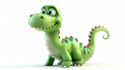 Fototapeta premium A 3D-rendered cartoon green dinosaur with brown spots.