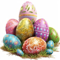 Colorful Easter Eggs on Grass
