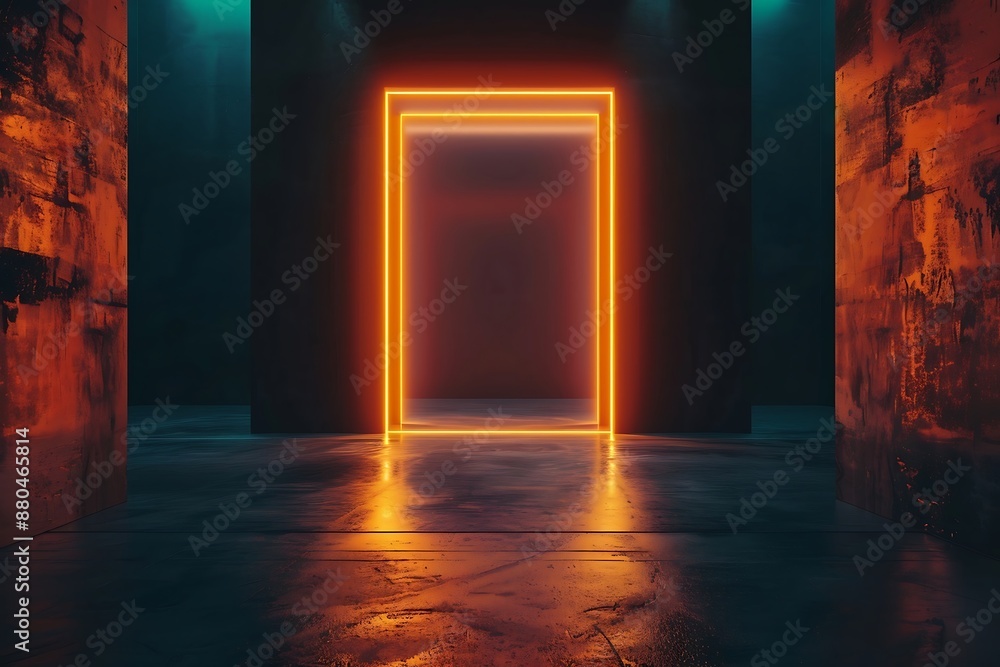 Poster abstract dark tunnel with neon light. 3d rendering. futuristic background