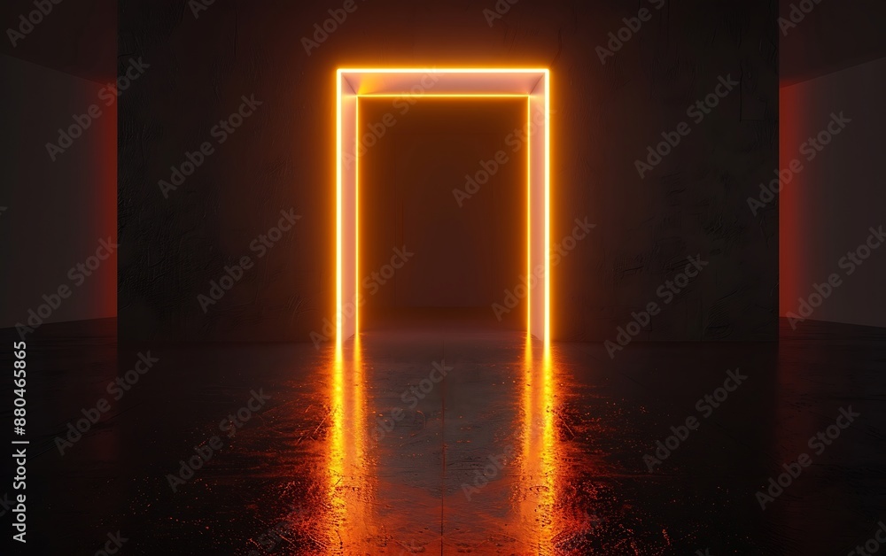 Poster abstract dark tunnel with neon light. 3d rendering. futuristic background